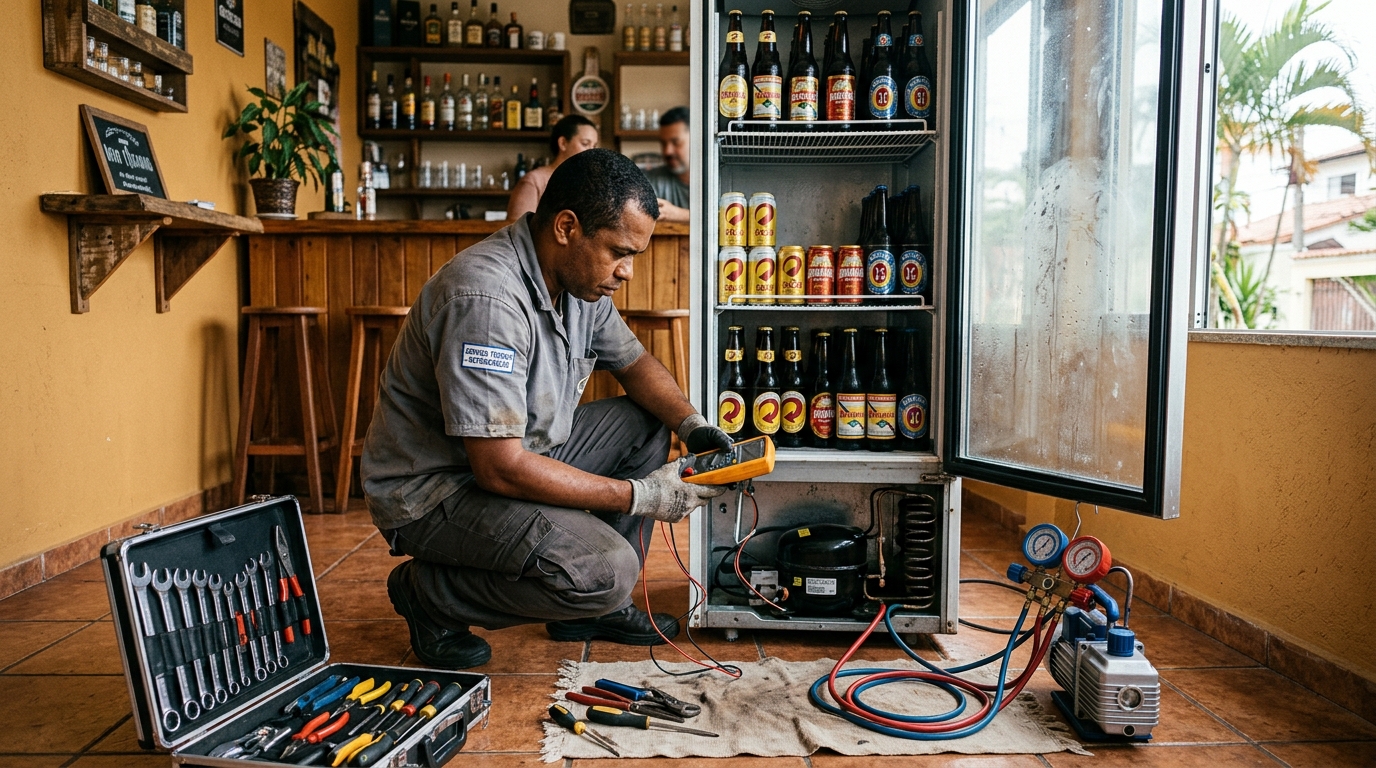 Troca de termostato de cervejeira em atendimento técnico em Ribeirão Preto‑SP